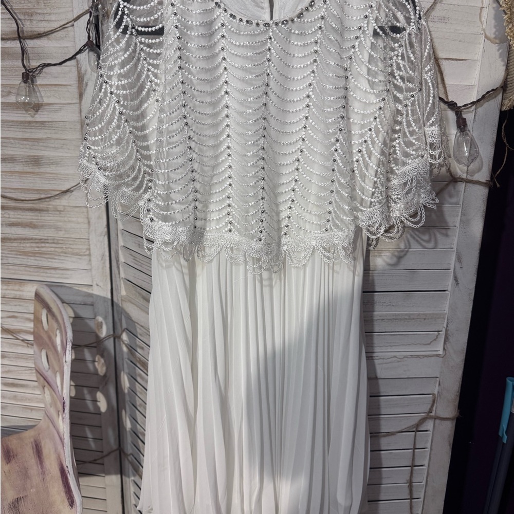 Beulah White Pleated Tiered Sundress with Flutter Sleeves
